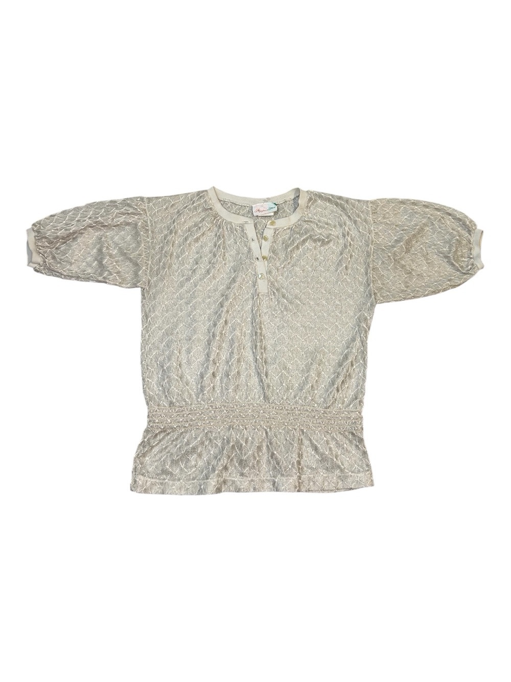 Vintage Cream Lace Peplum Henley Top